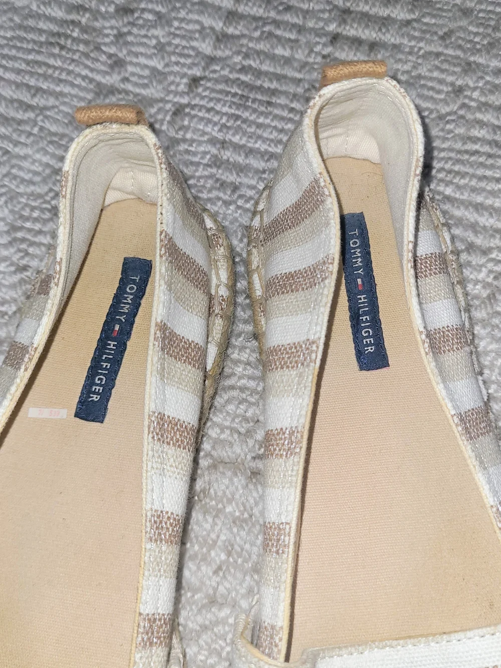 Tommy Hilfiger Striped Canvas Espadrille Flats Brown Tan Sz 8